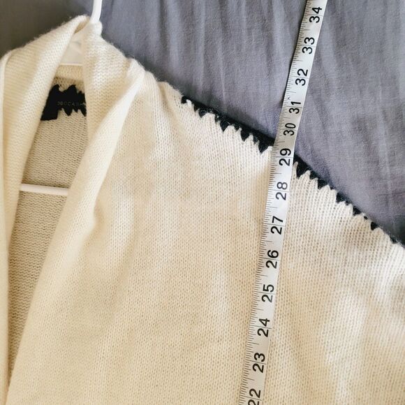 360 Womens 100% Cashmere Open Duster Cardigan Size Small Ivory Pockets Classic - Picture 6 of 7